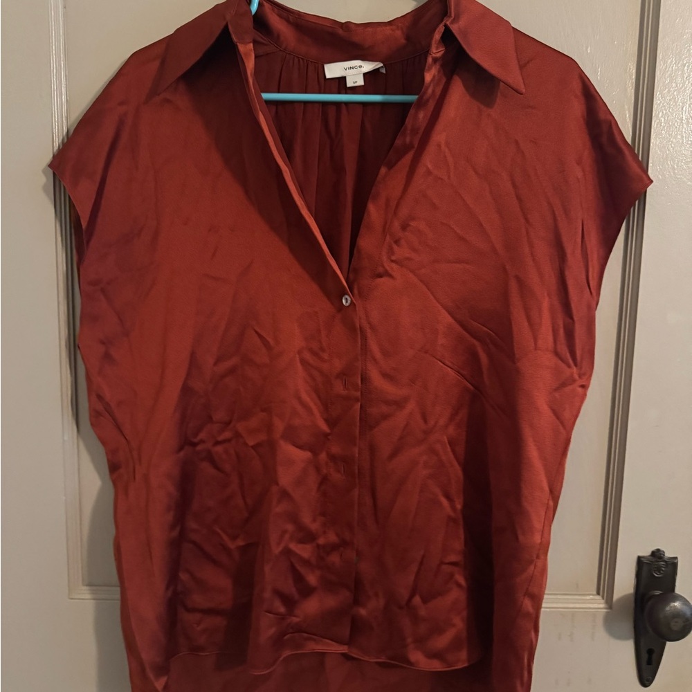 Vince copper Cap Sleeve Button Down Shirt silk